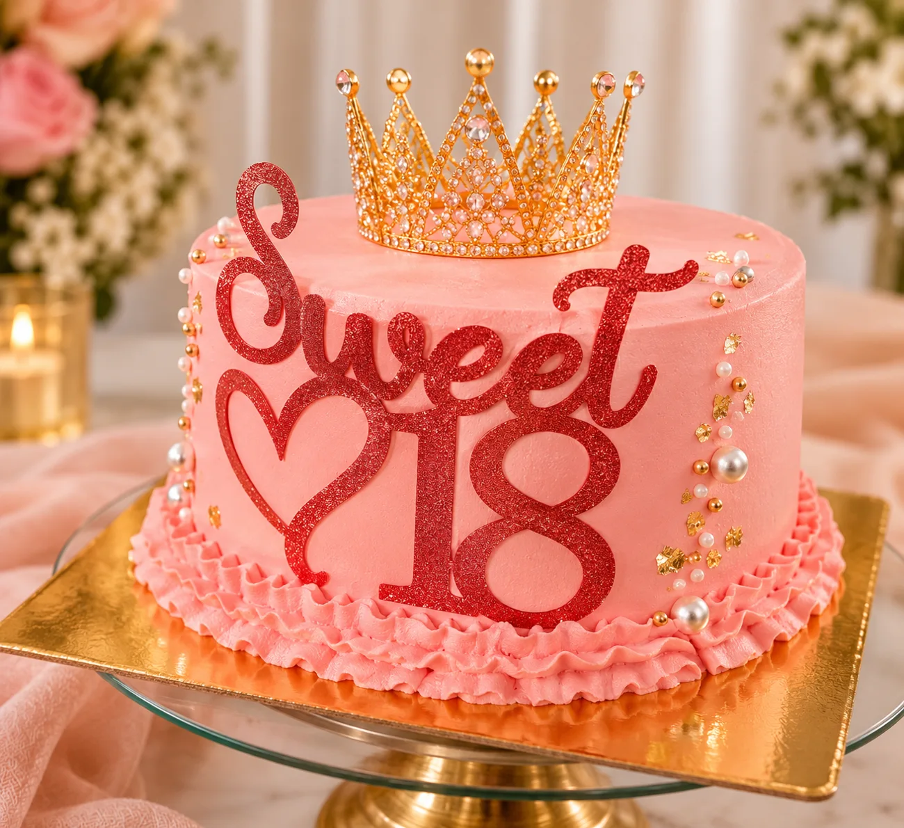 Gâteau rose pour un dix-huitième anniversaire